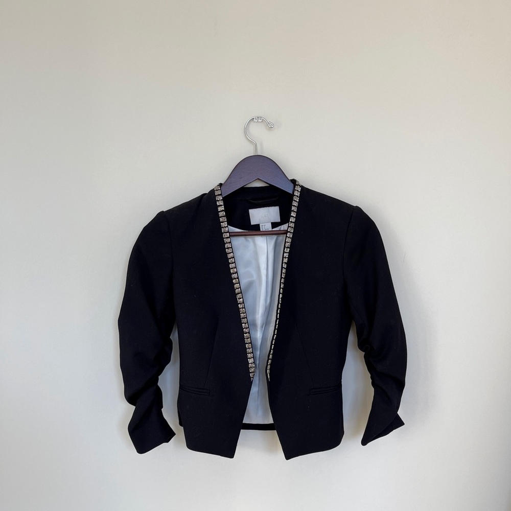 Black embellished quarter sleeve blazer
